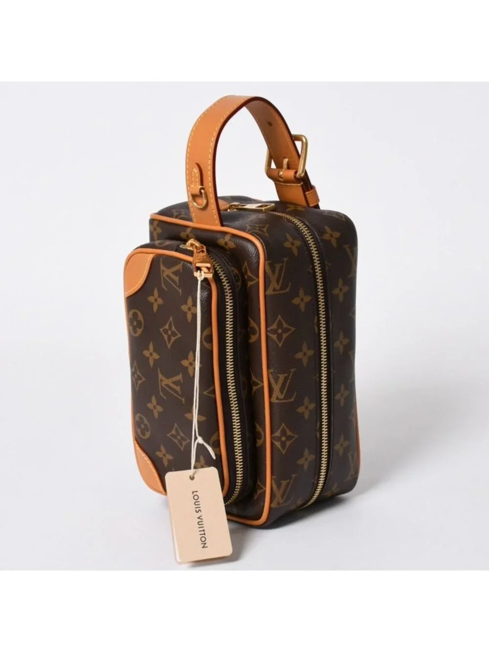 Louis Vuitton Locker Dopp Kit Cargo Clutch Handbag Brown Gold
